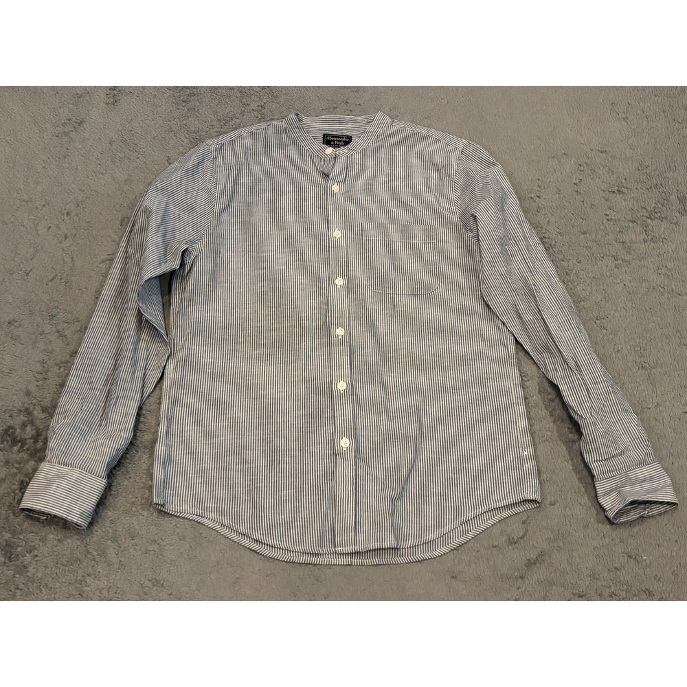 Abercrombie & Fitch Mens Band Collar Striped Button Up Shirt Blue White Size M